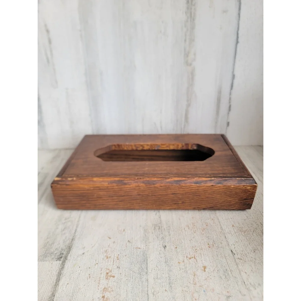 Wooden tissue box holder unique home vintage decor dispenser rectangle figure